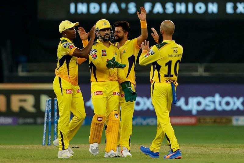 Chennai Super Kings celebrating in a match against Mumbai Indians